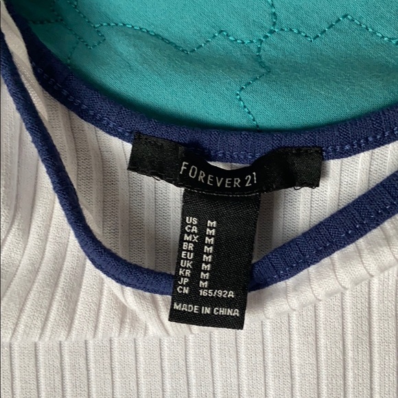 white and blue lined cropped tang top - Picture 2 of 3